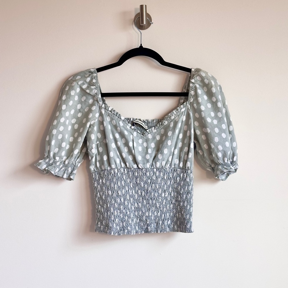 Abercrombie & fitch mint polka dot smocked blouse